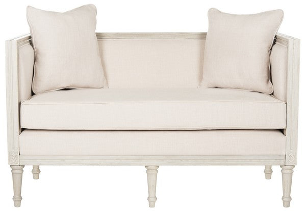 Leandra Beige Linen French Country Settee - The Mayfair Hall
