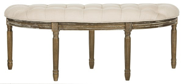 Abilene Beige Linen Tufted Semicircle French Bench - The Mayfair Hall