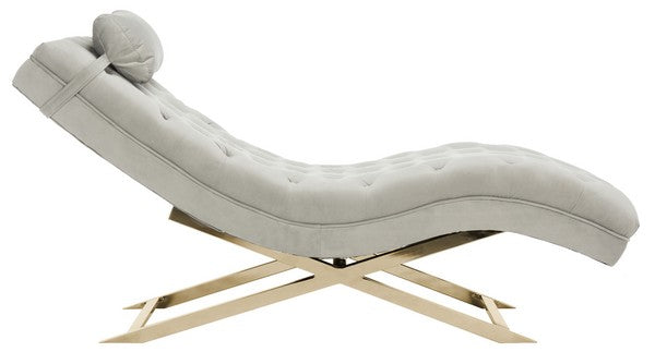 Grey Velvet Upholstery Chaise W/Headrest Pillow - The Mayfair Hall