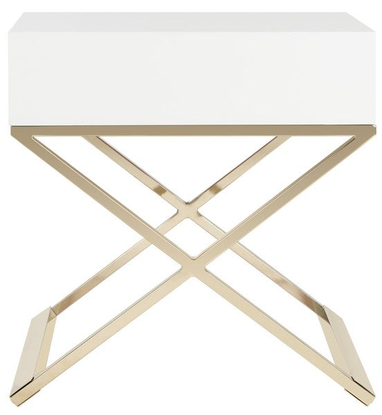 Zarina White Modern Campaign Style Cross Leg End Table - The Mayfair Hall