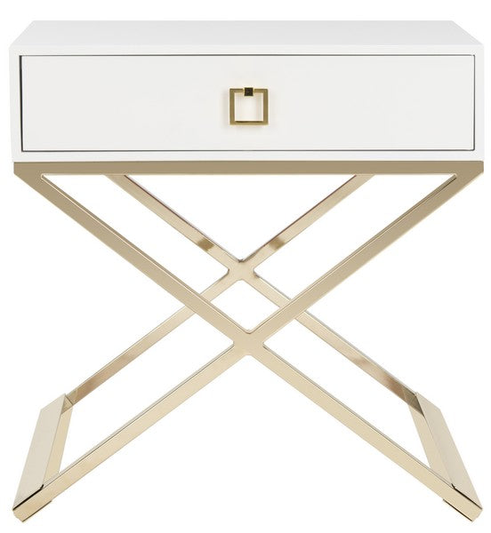 Zarina White Modern Campaign Style Cross Leg End Table - The Mayfair Hall