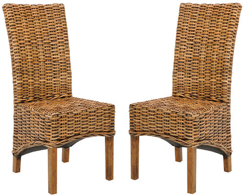 Walnut Brown Finished Wicker Side Chair (Set of 2) - The Mayfair Hall