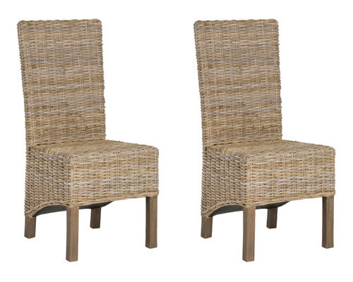 Antique Grey-Natural Rattan Side Chair (Set of 2) - The Mayfair Hall