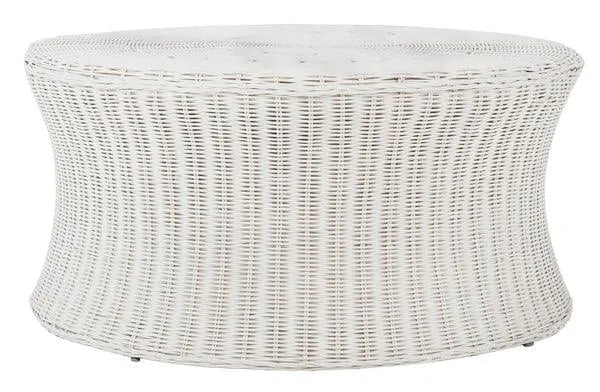 Ruxton White Woven Rattan Ottoman Coffee Table - The Mayfair Hall