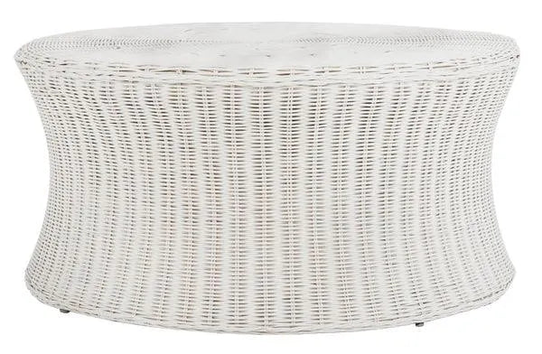 Ruxton White Woven Rattan Ottoman Coffee Table - The Mayfair Hall