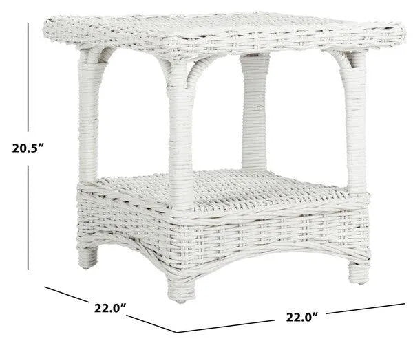 Bowen White Wicker Palm Beach Side Table - The Mayfair Hall