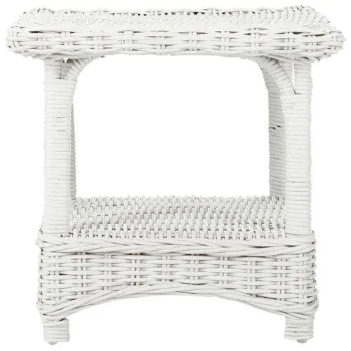 Bowen White Wicker Palm Beach Side Table - The Mayfair Hall