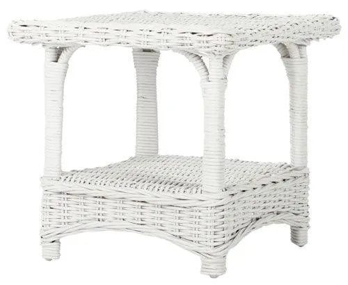 Bowen White Wicker Palm Beach Side Table - The Mayfair Hall