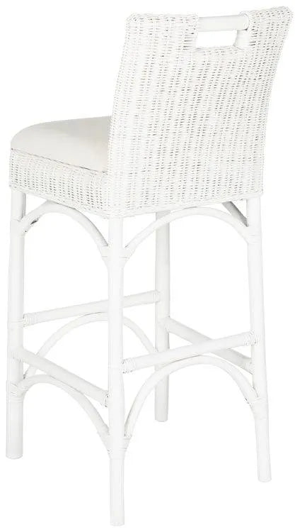 Fremont White Coastal Rattan Chic Bar Stool - The Mayfair Hall