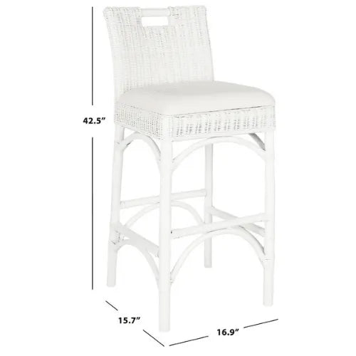 Fremont White Coastal Rattan Chic Bar Stool - The Mayfair Hall