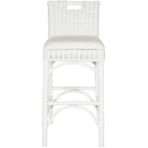 Fremont White Coastal Rattan Chic Bar Stool - The Mayfair Hall