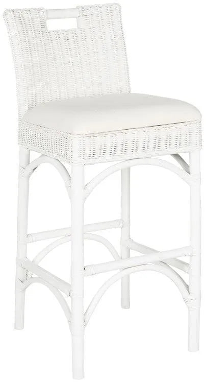 Fremont White Coastal Rattan Chic Bar Stool - The Mayfair Hall