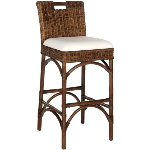 Fremont Brown Coastal Chic Rattan Bar Stool - The Mayfair Hall