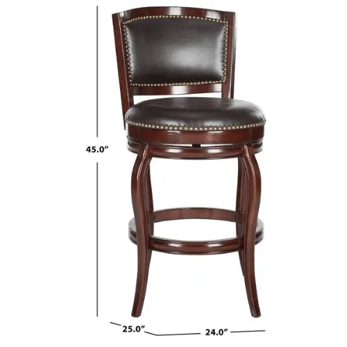 Dark Brown Vegan Leather Bar Stool With Bronze Nail Head Trim - The Mayfair Hall