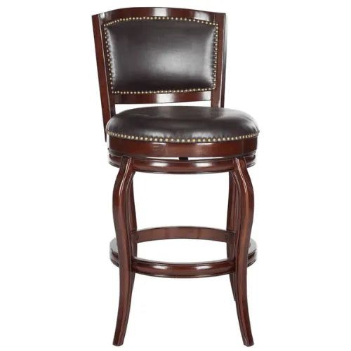 Dark Brown Vegan Leather Bar Stool With Bronze Nail Head Trim - The Mayfair Hall