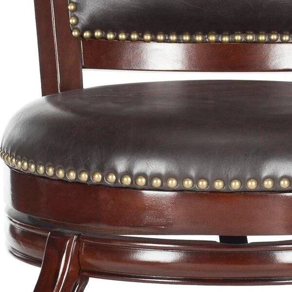 Dark Brown Vegan Leather Bar Stool With Bronze Nail Head Trim - The Mayfair Hall