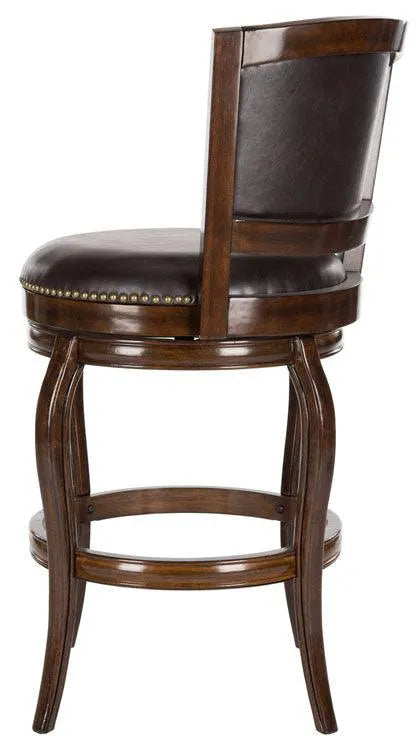 Espresso Finished Leather Bar Stool With Bronze Nail Head Trim - The Mayfair Hall