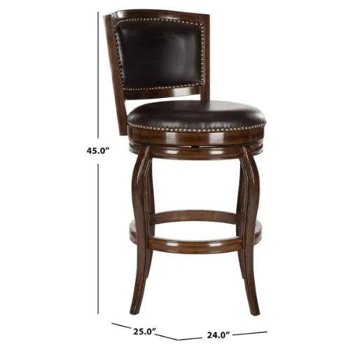 Espresso Finished Leather Bar Stool With Bronze Nail Head Trim - The Mayfair Hall