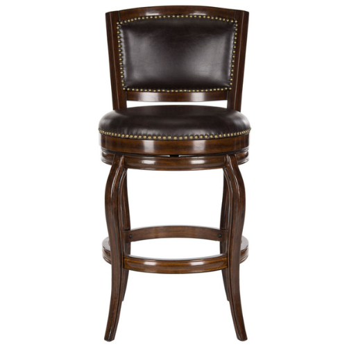 Espresso Finished Leather Bar Stool With Bronze Nail Head Trim - The Mayfair Hall