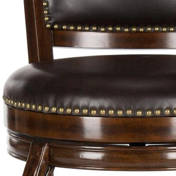 Espresso Finished Leather Bar Stool With Bronze Nail Head Trim - The Mayfair Hall