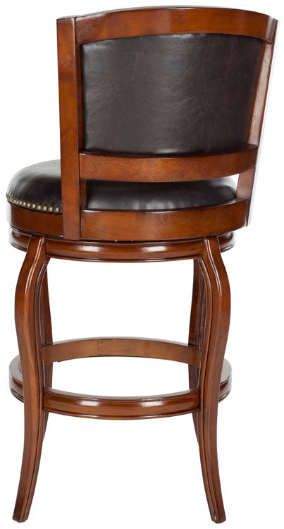 Brown Vegan Leather Bar Stool With Bronze Nail Head Trim - The Mayfair Hall