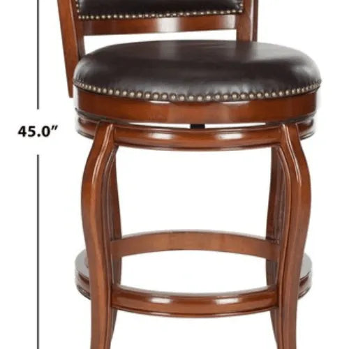 Brown Vegan Leather Bar Stool With Bronze Nail Head Trim - The Mayfair Hall