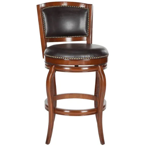 Brown Vegan Leather Bar Stool With Bronze Nail Head Trim - The Mayfair Hall