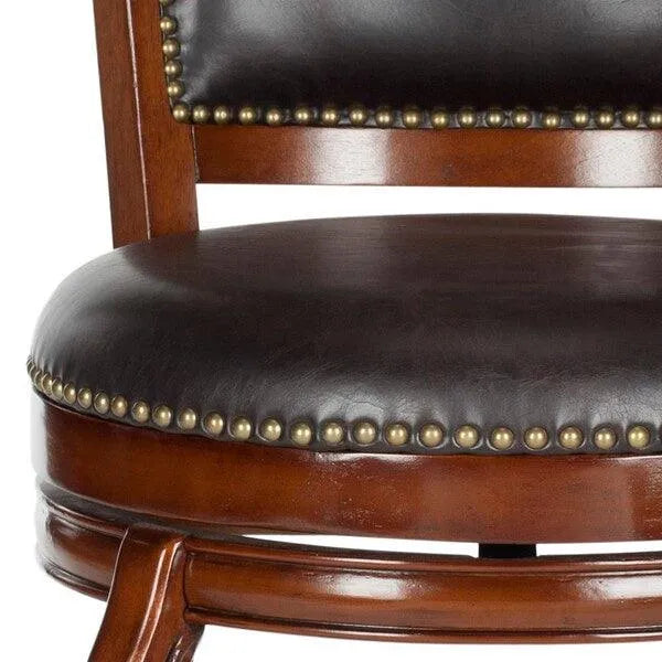 Brown Vegan Leather Bar Stool With Bronze Nail Head Trim - The Mayfair Hall