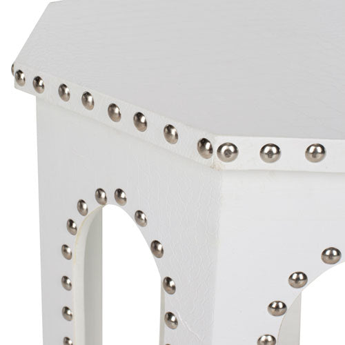 White Contemporary End Table White - Silver Nail Heads - The Mayfair Hall
