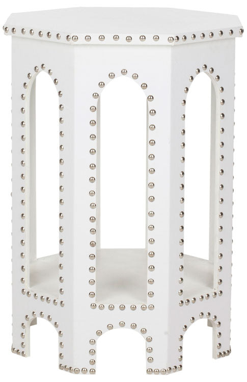 White Contemporary End Table White - Silver Nail Heads - The Mayfair Hall
