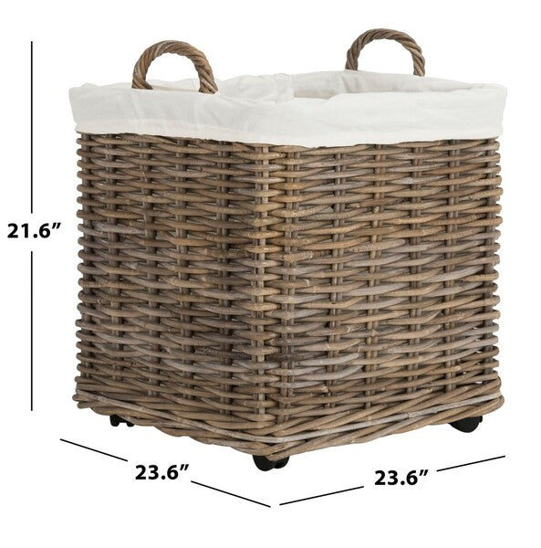 Amari Natural Rattan Square Baskets With Wheels (Set of 2) - The Mayfair Hall