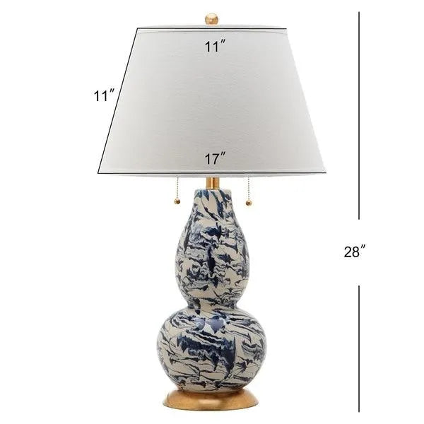 28 INCH H NAVY-WHITE SWIRLS GLASS TABLE LAMP (SET OF 2) - The Mayfair Hall