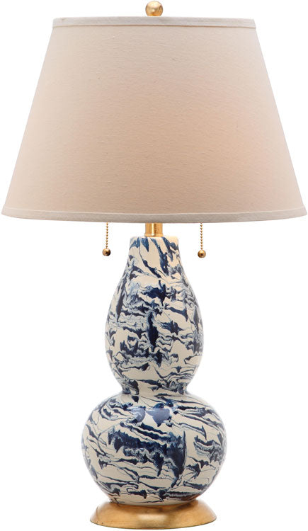 28 INCH H NAVY-WHITE SWIRLS GLASS TABLE LAMP (SET OF 2) - The Mayfair Hall
