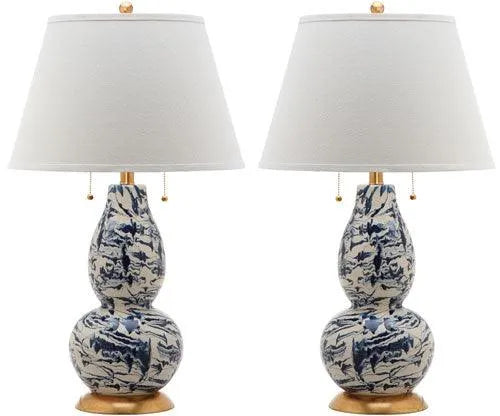 28 INCH H NAVY-WHITE SWIRLS GLASS TABLE LAMP (SET OF 2) - The Mayfair Hall