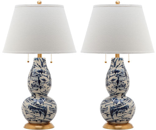 28 INCH H NAVY-WHITE SWIRLS GLASS TABLE LAMP (SET OF 2) - The Mayfair Hall