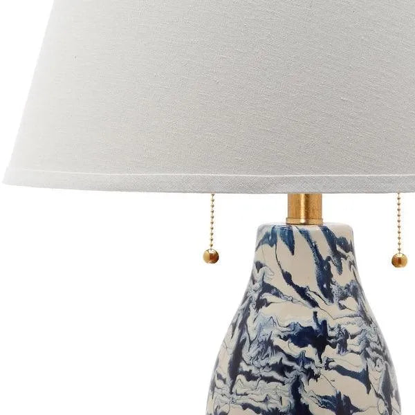 Color Swirls Glass Table Lamp in Navy and White (Set of 2) - The Mayfair Hall