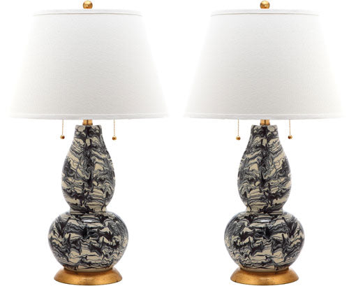 Color Swirls Black-White Marbleized Table Lamp (Set of 2) - The Mayfair Hall