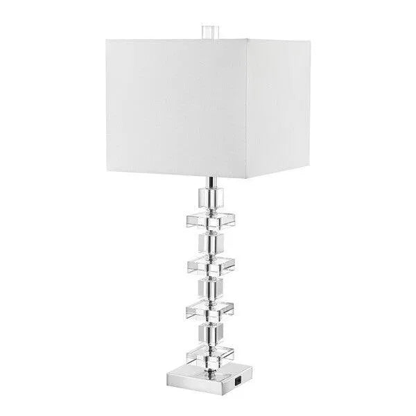 28.5-INCH H RECTANGULAR SHADE CYSTAL TABLE LAMP WITH USB (SET OF 2) - The Mayfair Hall