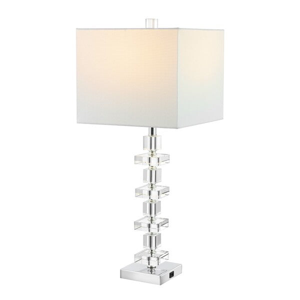 28.5-INCH H RECTANGULAR SHADE CYSTAL TABLE LAMP WITH USB (SET OF 2) - The Mayfair Hall