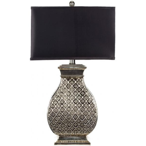 29-INCH H BLACK SATIN RECTANGULAR SHADE SILVER TABLE LAMP - The Mayfair Hall