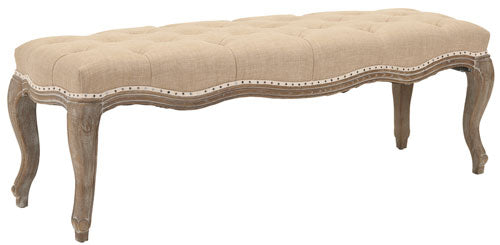 Ramsey Beige Linen Tufted Country French Bench - The Mayfair Hall