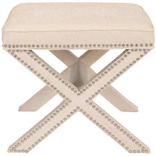 Palmer Taupe Linen Classic Ottoman - The Mayfair Hall