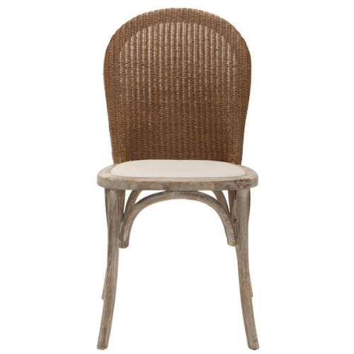 Classic 19''h Rattan Side Chair in Taupe Linen (Set of 2) - The Mayfair Hall