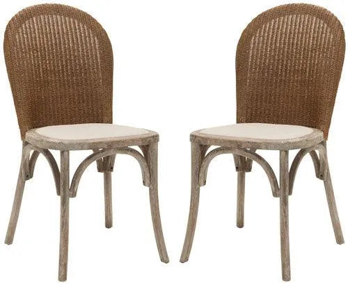 Classic 19''h Rattan Side Chair in Taupe Linen (Set of 2) - The Mayfair Hall