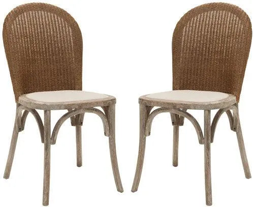 Kioni Classic Rattan Side Chair in Taupe Linen (Set of 2) - The Mayfair Hall