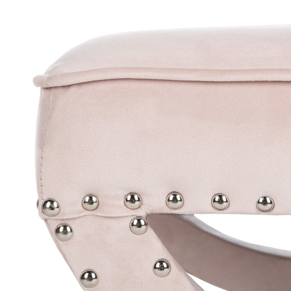 Blush Pink Velvet With Silver Nail Heads Ottoman - The Mayfair Hall