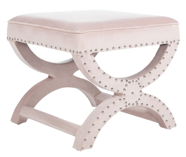 Blush Pink Velvet With Silver Nail Heads Ottoman - The Mayfair Hall