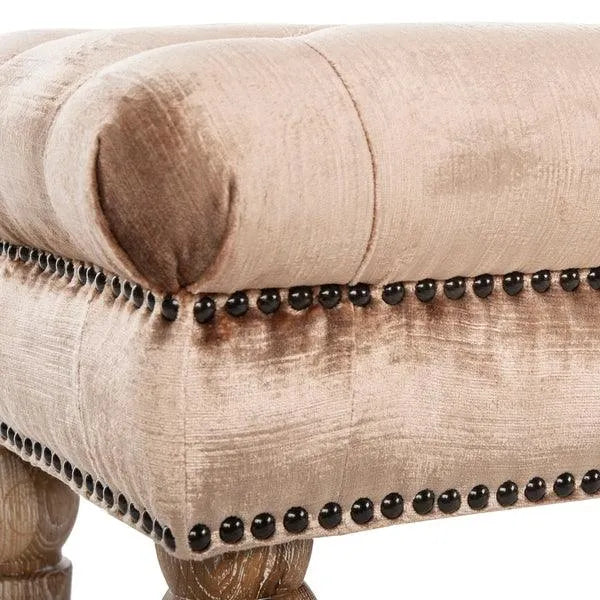 Mink Brown Velvet Tufted Bench - Brass Nail Heads - The Mayfair Hall