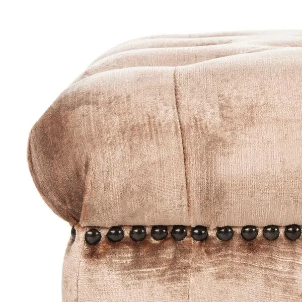 Mink Brown Velvet Tufted Bench - Brass Nail Heads - The Mayfair Hall