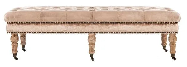 Mink Brown Velvet Tufted Bench - Brass Nail Heads - The Mayfair Hall